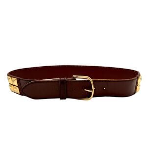 Linea Pelle Studded Genuine Leather Belt Brown Gold Tone Size M Boho